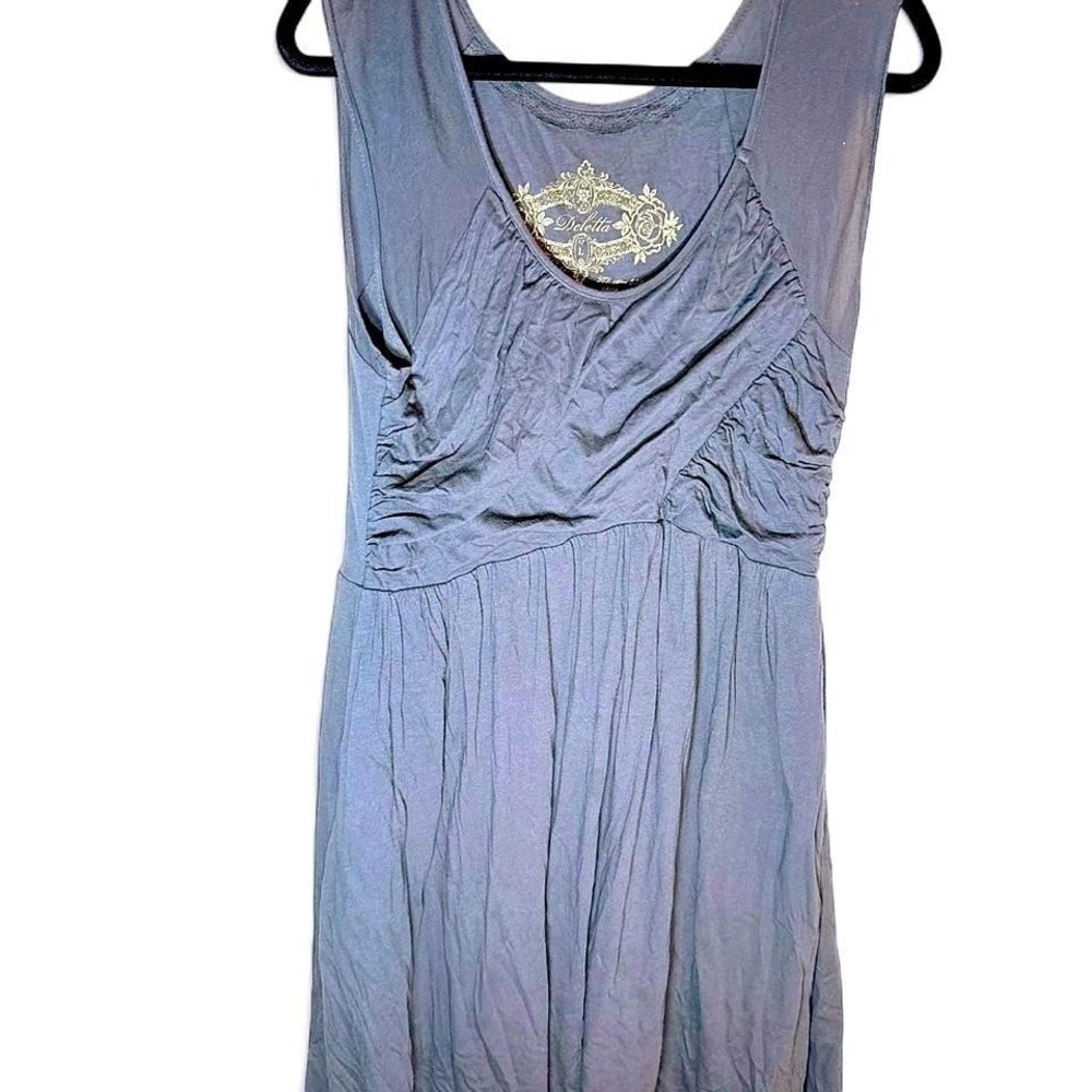 Deletta Anthropologie Gray Empire Waist Ruched Knit Dress Lace Trim Womens Large